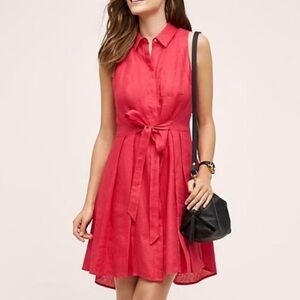 Anthropologie HD IN PARIS Linen Pink Shirt Dress 4